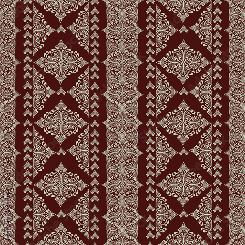 Damask vintage oriental vector classic brown pattern. Seamless abstract background. Design for curtains, carpet, tiles, ceramic pottery, and clothing.