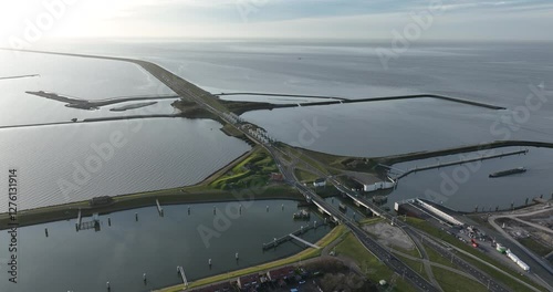 The Lorentz locks are a lock complex in the Afsluitdijk at Kornwerderzand . The structures are important for the water level on the IJsselmeer and shipping to and from the Wadden Sea photo