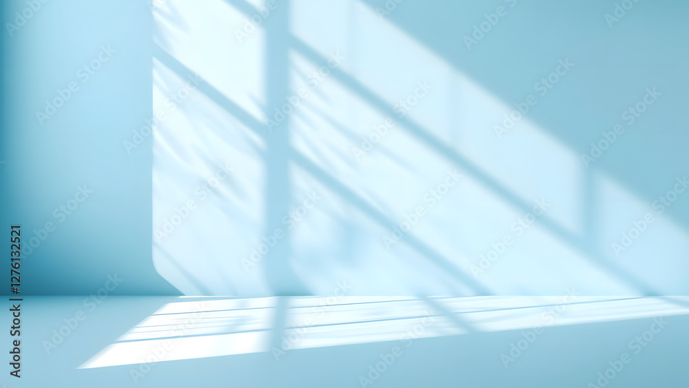 Empty white room with blue windows and a view of the blue sky Empty white room with blue windows and a view of the blue sky