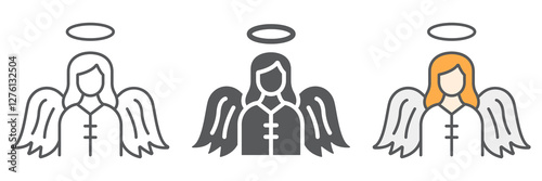 Angel line icon collection, religion and heaven, character icon set, vector graphics, a linear pattern on a white background