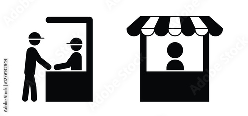 Info, circus ticket sale or cinema theater box office. circus queue or theater queue. People buying tickets. Information ticket booth or information booth. Kiosk for selling tickets for rides. Sales