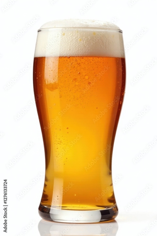 Amber ale lager, foamy head in pint glass, isolated , liquid, product shot Amber ale lager, foamy head in pint glass, isolated , liquid, product shot