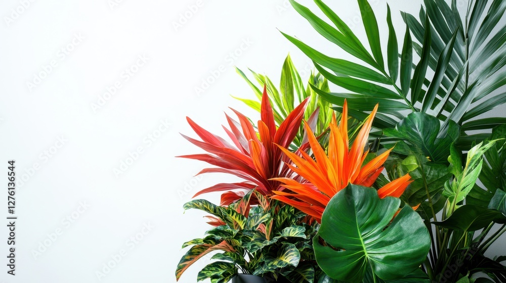 Fototapeta premium A lush green plant in the middle. The plant is full of leaves and is surrounded by other plants