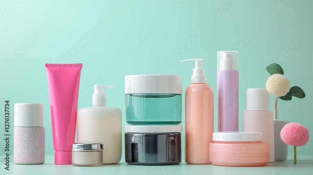 Cleaning service round pattern vector illustration. Plastic containers bottles, tubes and jars for cream, body lotion, shampoo and soap, milk and gel. Household bottles, cleaning liquid. Cleaning service round pattern vector illustration. Plastic containers bottles, tubes and jars for cream, body lotion, shampoo and soap, milk and gel. Household bottles, cleaning liquid.
