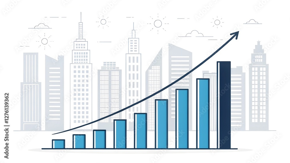 Fototapeta premium Upward Trend Graph Over City Skyline