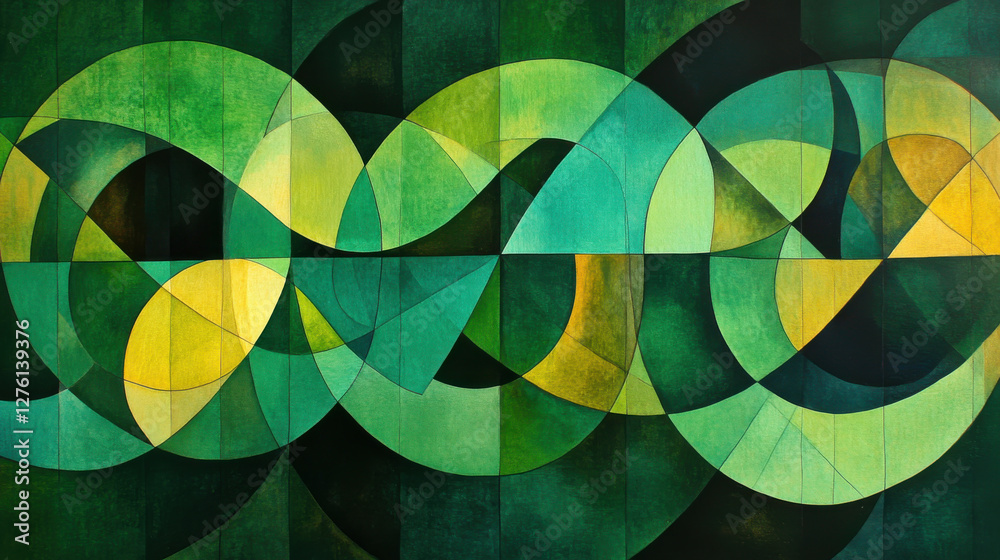 Obraz premium Abstract geometric art with vibrant green and yellow shapes