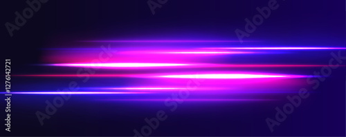Realistic vector illustration of abstract neon or laser glow motion effect. Magic trail flare lines texture. Luminous laser beams and rays wallpaper design. 