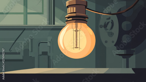 Flat electric lantern lamp lights fitting illuminator technology light bulb electricity vector illustration.