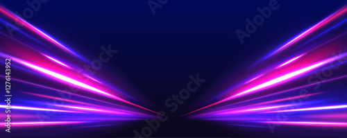 Colorful light trails with motion effect, long exposure or slow shutter picture. Abstract neon light rays background.	