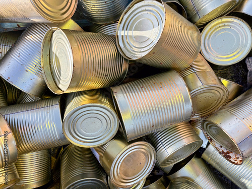 Used steel food cans waste from kitchen or food processing plant