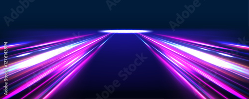 Neon stripes in the form of drill, turns and swirl. Speed of light concept background. Abstract background rotational border lines.	
