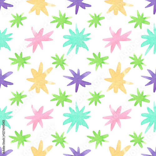 Seamless multicolored blots pattern. Colorful circles stars background. Confetti, Holiday, Party, Birthday print.  Digital paper, textile, fabric, wallpaper