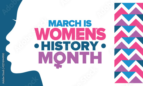 Women's History Month. Celebrated annual in March, to mark women’s contribution to history. Female symbol. Women's rights. Girl power in world. Poster, postcard, banner. Vector illustration