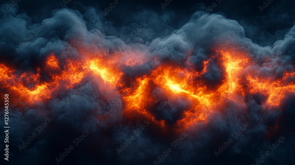 Fiery Inferno Burning Through Dark Smoke Clouds Fiery Inferno Burning Through Dark Smoke Clouds