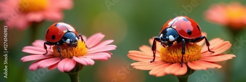 Smiling ladybugs, goofy spiders on flowers, repeat design, bugs, crawlies, illustration