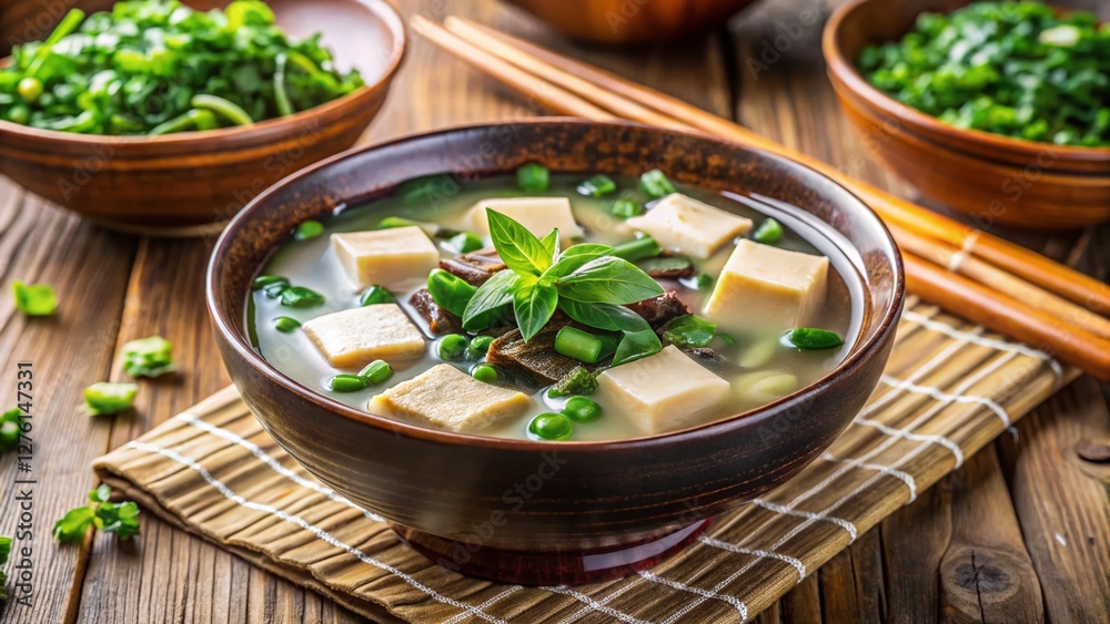 Delicious Vegan Miso Soup: Tofu, Wakame, Onion & Taro Delicious Vegan Miso Soup: Tofu, Wakame, Onion & Taro