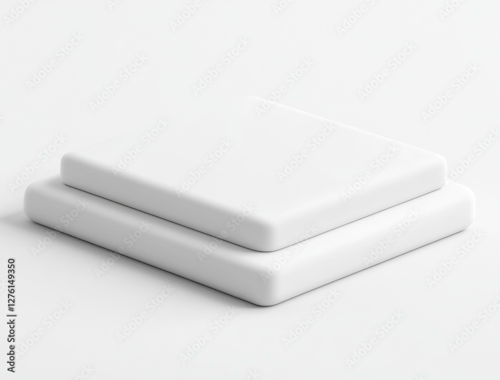 Two square white objects stacked on a white background. Clean, minimalist aesthetic. Studio lighting creates soft shadows. Simple, geometric shapes Two square white objects stacked on a white background. Clean, minimalist aesthetic. Studio lighting creates soft shadows. Simple, geometric shapes