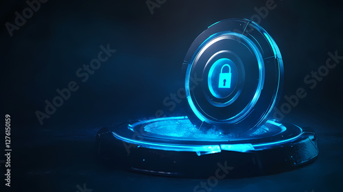 Tech-Style Blue Disk with Lock Icon