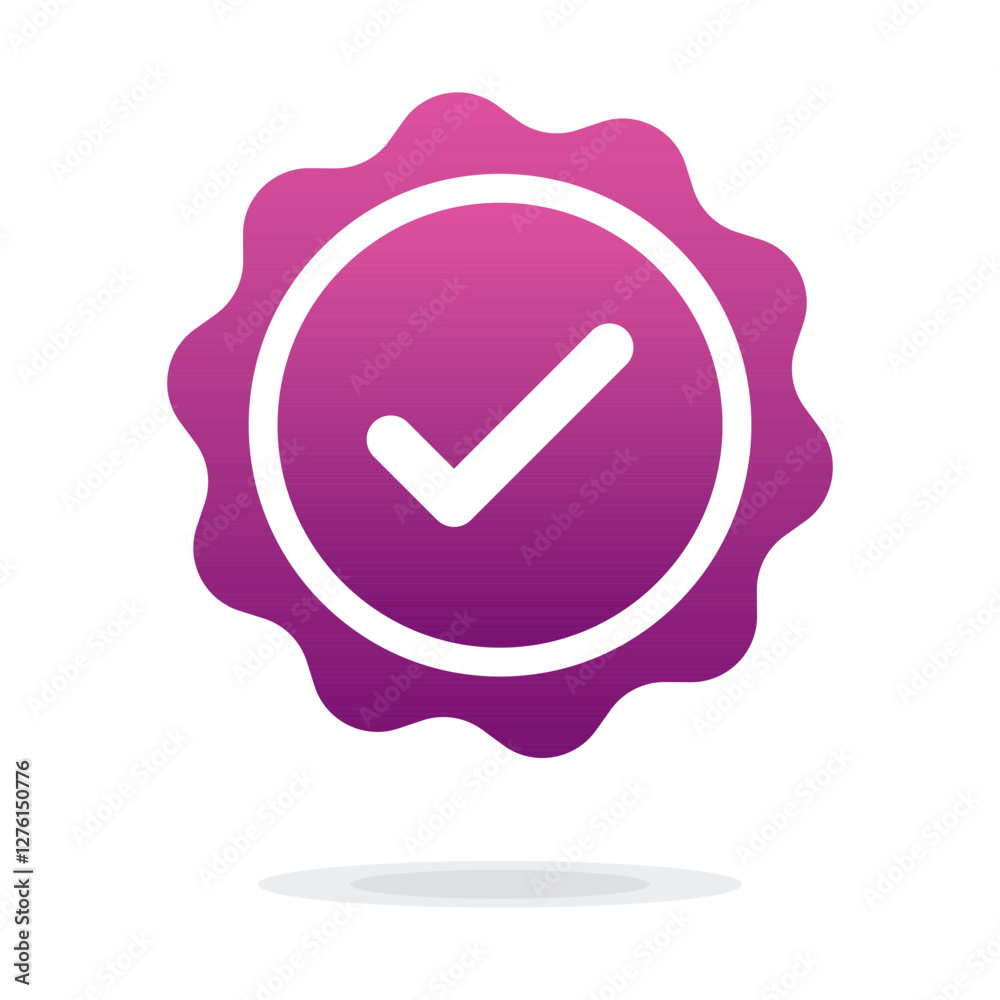 Quality guarantee purple Vector icon isolated on white background. Approving, check, concept seal isolated on white background illustration. Award, winner, trophy, top quality, promotion concept. Quality guarantee purple Vector icon isolated on white background. Approving, check, concept seal isolated on white background illustration. Award, winner, trophy, top quality, promotion concept.