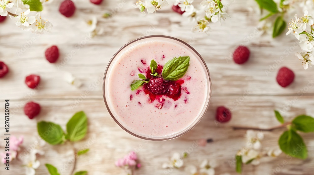 A glass of vibrant spring smoothie, surrounded by fresh ingredients, placed on a light wooden surface A glass of vibrant spring smoothie, surrounded by fresh ingredients, placed on a light wooden surface