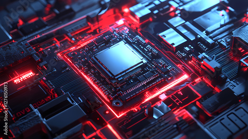 High-Tech Circuit Board with Illuminated CPU