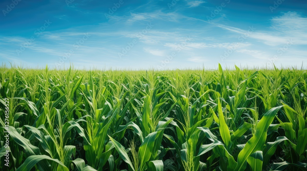 farming corn field with blue sky farming corn field with blue sky