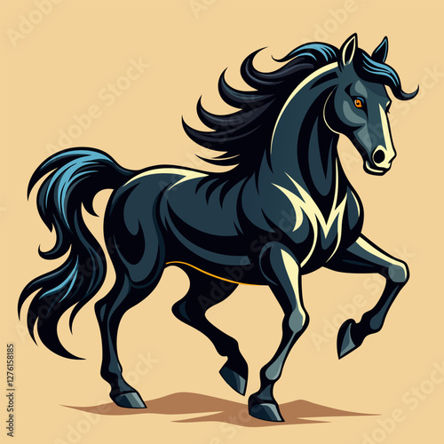 Powerful Black Stallion Vector Illustration - Elegant Horse Artwork.