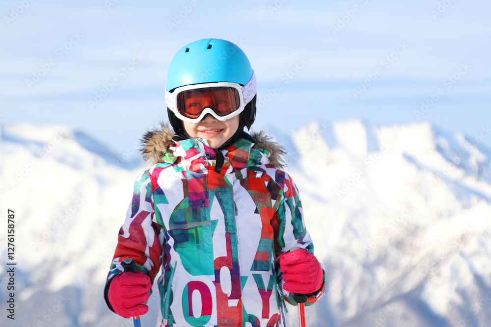 little girl in ski resort