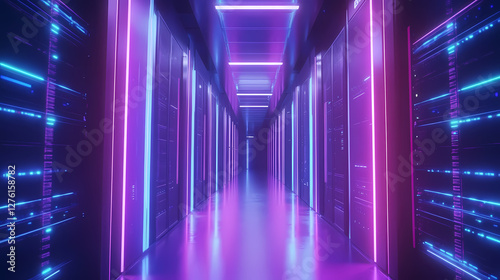 Neon-Lit Data Center Corridor with Sci-Fi Vibes