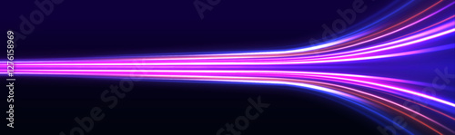 Modern abstract high-speed light motion effect on black background. Light motion effect, slow shutter of traffic.	Abstract background in blue and purple neon glow colors.	