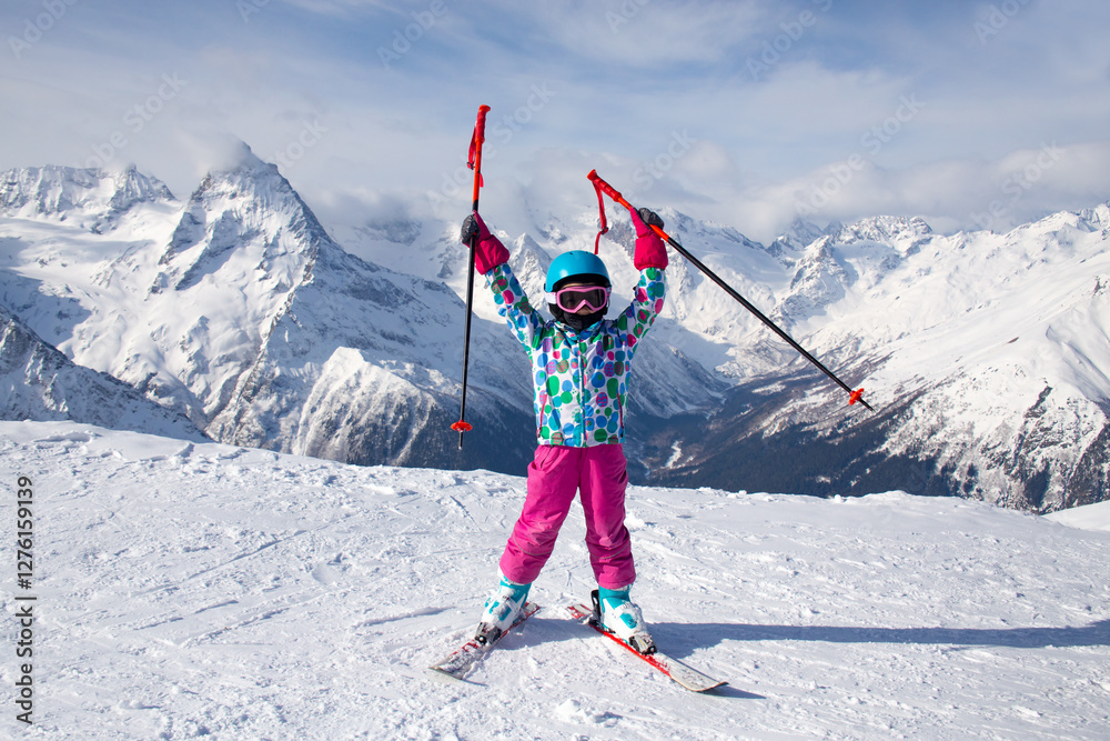 little girl in ski resort
