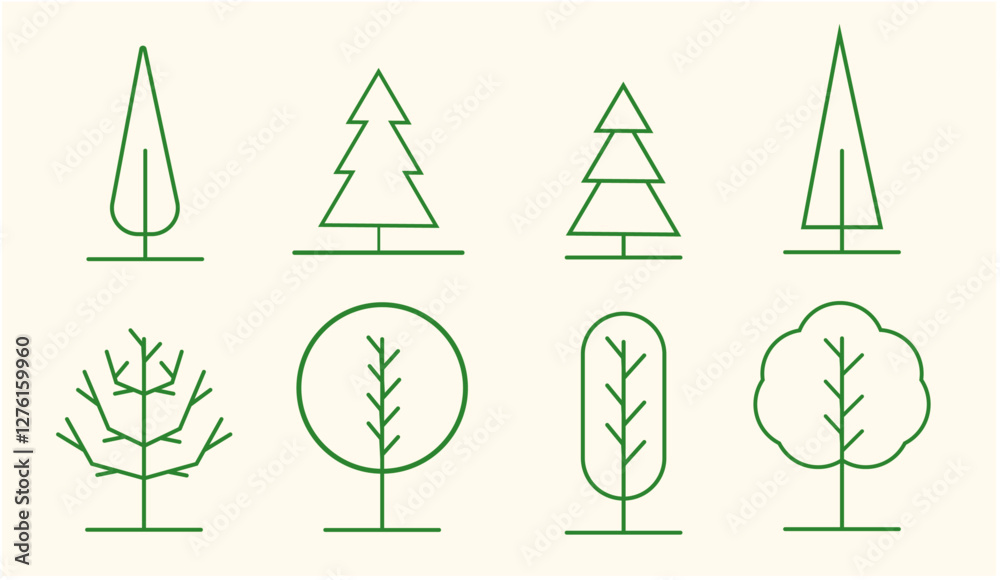 Fototapeta premium Tree, Wood, Plant Line Icons