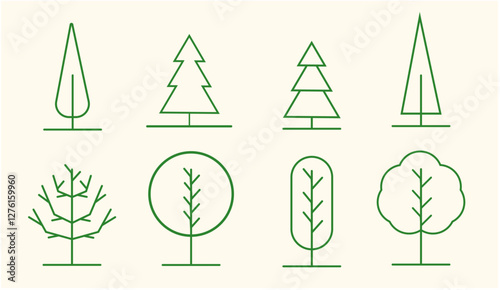 Tree, Wood, Plant Line Icons