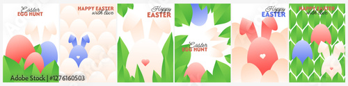 happy Easter cover set. modern, abstract poster design with shape egg and rabbit