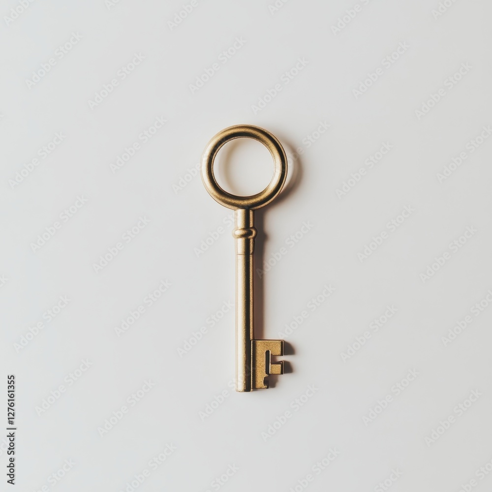 Golden Skeleton Key on White Background Success, Opportunity, and New Beginnings. Golden Skeleton Key on White Background Success, Opportunity, and New Beginnings.
