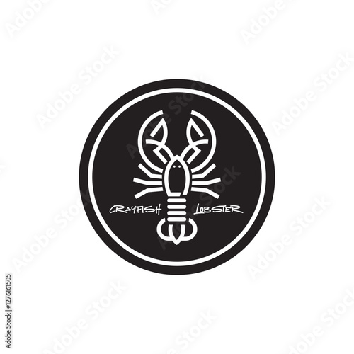 Crayfish Prawn Shrimp Lobster Claw Seafood circular label logo design template inspiration