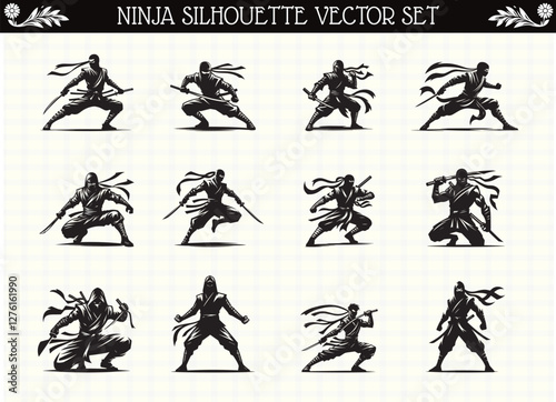 Ninja Silhouette Black Clipart for Martial Arts and Action Designs