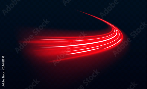 Abstract dynamic motion stripes – Glowing neon speed lines and fiery red light trails. Vector artwork for posters and modern designs. Luminous swirl concept.