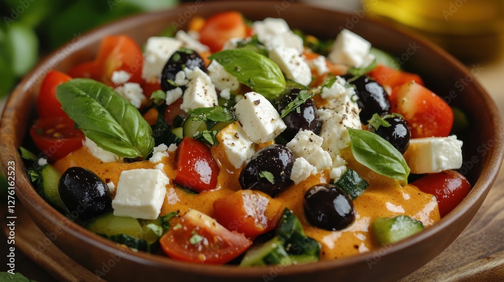 Fresh Greek Salad with Feta Cheese, Tomatoes, and Olives Fresh Greek Salad with Feta Cheese, Tomatoes, and Olives