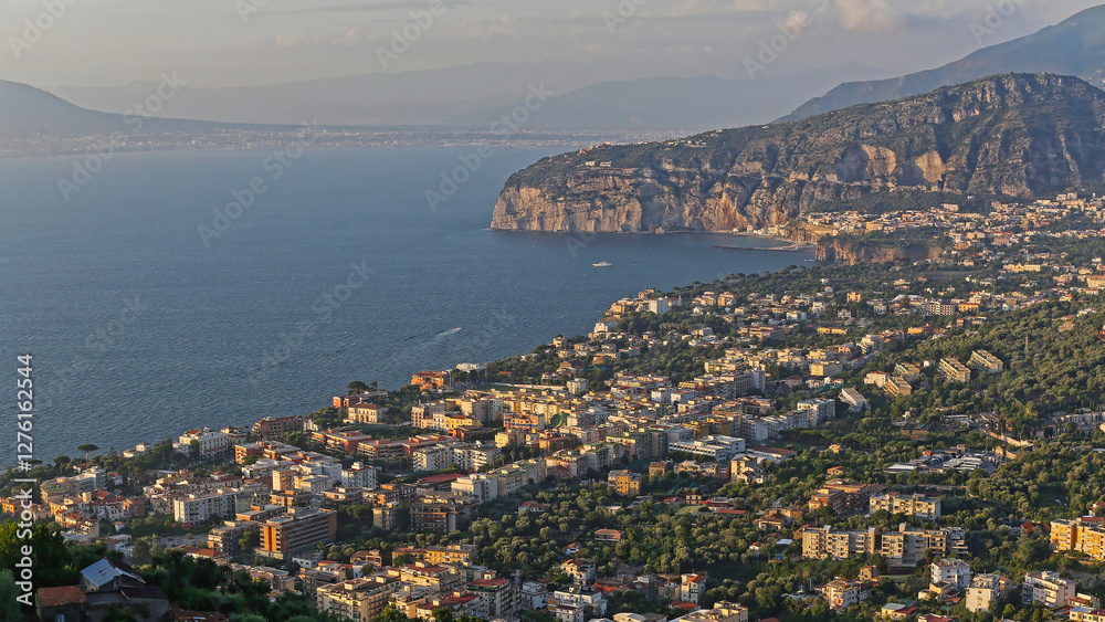 Fototapeta premium Aerial View of Sorrento Town Italy Summer Evening Travel Vacation