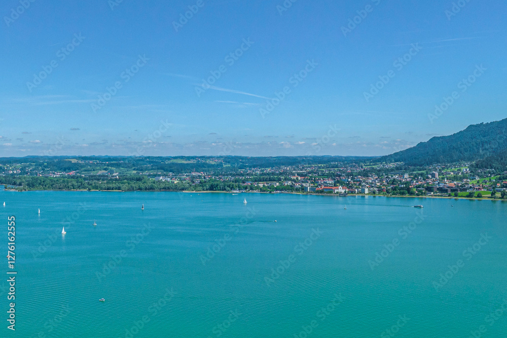 Die Ferienregion Bodensee bei Bregenz aus der Vogelperspektive Die Ferienregion Bodensee bei Bregenz aus der Vogelperspektive