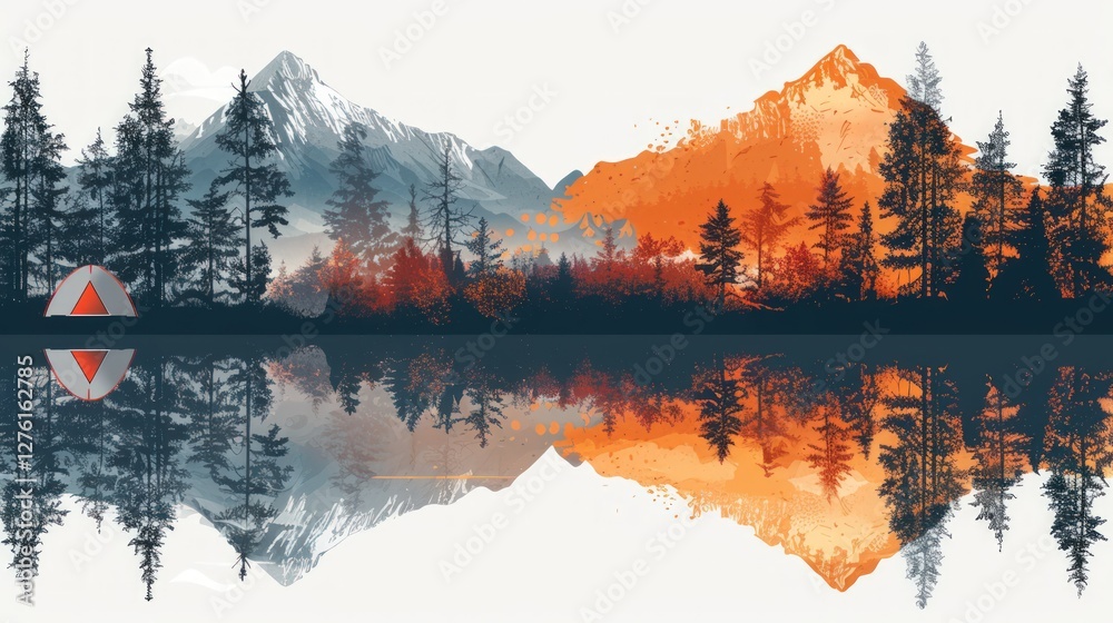 Fototapeta Serene Mountain Lake Reflection: A Camping Paradise
