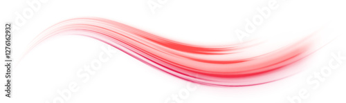 Glowing neon light trail element. Bright red-orange speed line wave  luminous curved swirl concept. Shiny fiery streaks for posters, banners transfer on white background in png format. 