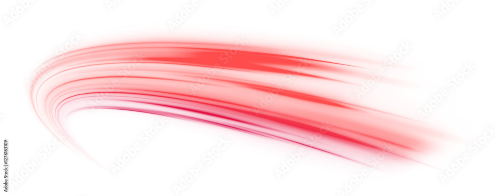Abstract dynamic motion stripes – Glowing neon speed lines and fiery red light trails. Luminous swirl concept. Curved speed lines and swirling neon effects on transparent PNG background