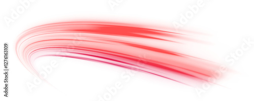 Abstract dynamic motion stripes – Glowing neon speed lines and fiery red light trails. Luminous swirl concept. Curved speed lines and swirling neon effects on transparent PNG background