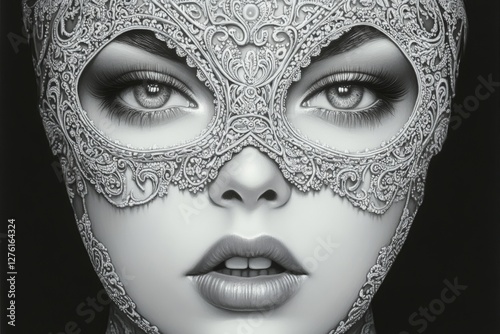 Wallpaper Mural Intricate silver mask adorned with lace patterns enhances the enigmatic beauty of a model's face Torontodigital.ca