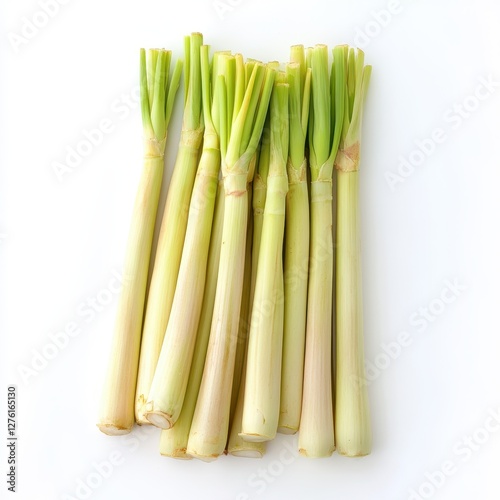 Fresh Lemongrass Stalks Isolated on White Background.