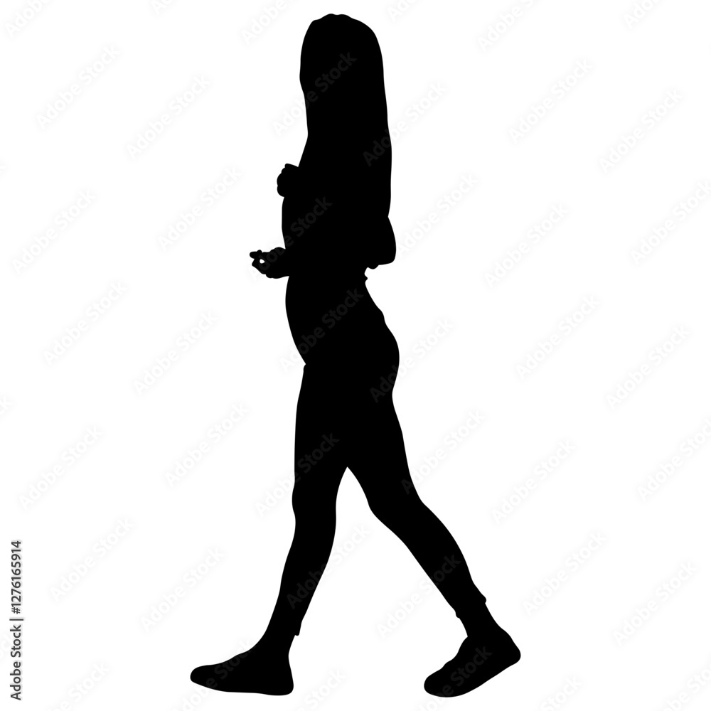 Fototapeta premium Silhouette of Woman Walking Isolated on White Background. Vector Illustration