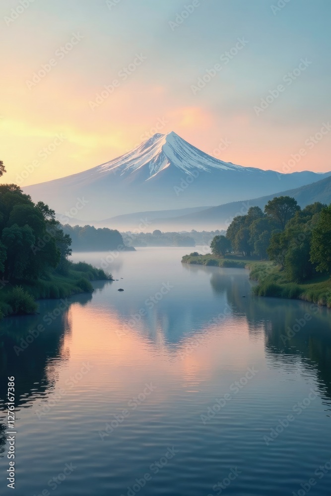 misty morning over the river with a distant mountain range in the background, nature, horizon misty morning over the river with a distant mountain range in the background, nature, horizon