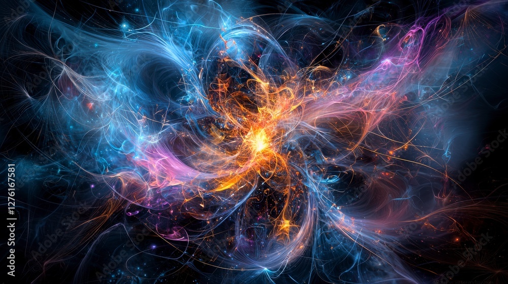 Fototapeta premium Quantum entanglement an intricate light display in abstract digital space and cosmic aesthetics